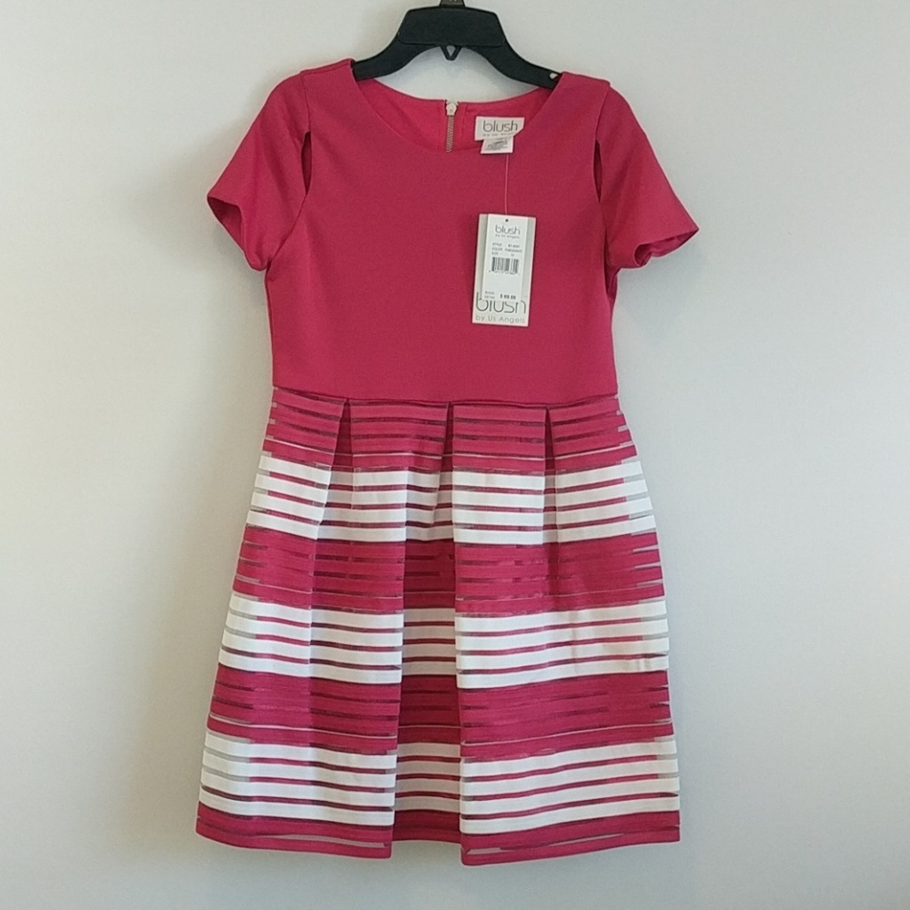 pink and white striped girls dress